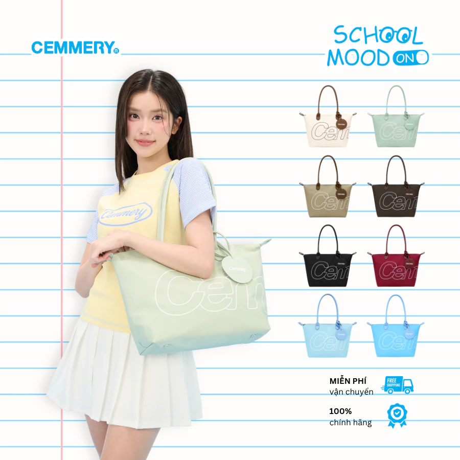 Túi Tote CEMMERY Brand Chính Hãng Line Tote Vải Dù Phối Da Đựng Được Laptop 15 Inch 6 Màu