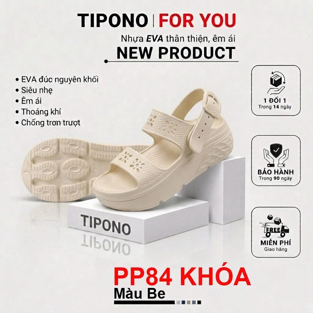 TIPONO PP84 Buckle Clogs Sandal Nữ Đế Xuồng 5-6cm Hack Chiều Cao EVA Siêu Nhẹ Đi Mưa Chống Trượt