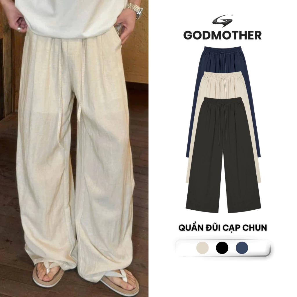 Quần Đũi Ống Suông Cạp Chun GODMOTHER Quần Dáng Dài Phong Cách Hàn Quốc