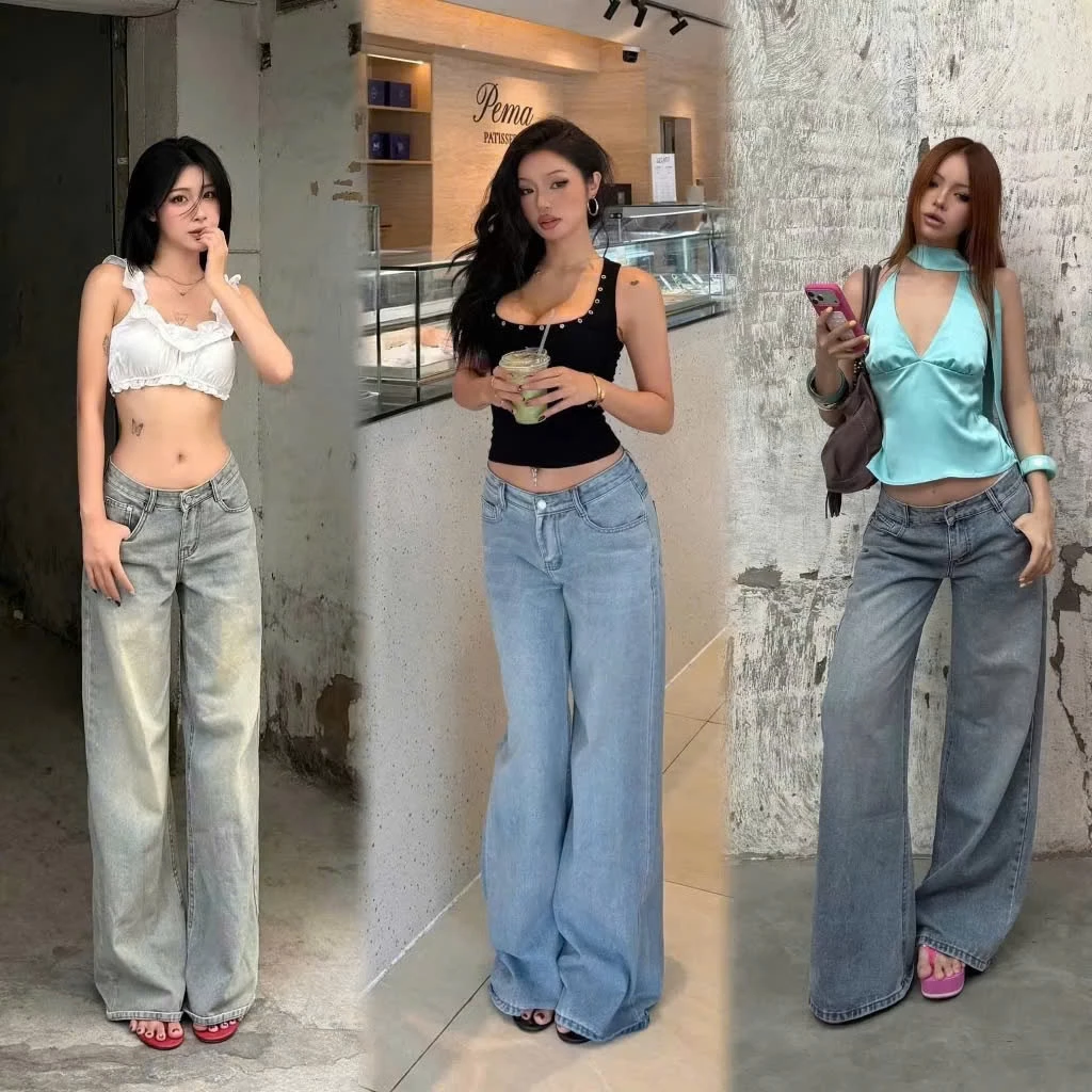 HÀNG MỚI VỀ ] Quần jean CẠP TRỄ DENIM form ống suông tôn dáng phong cách Y2K cá tính, Quần bò cạp thấp tôn dáng