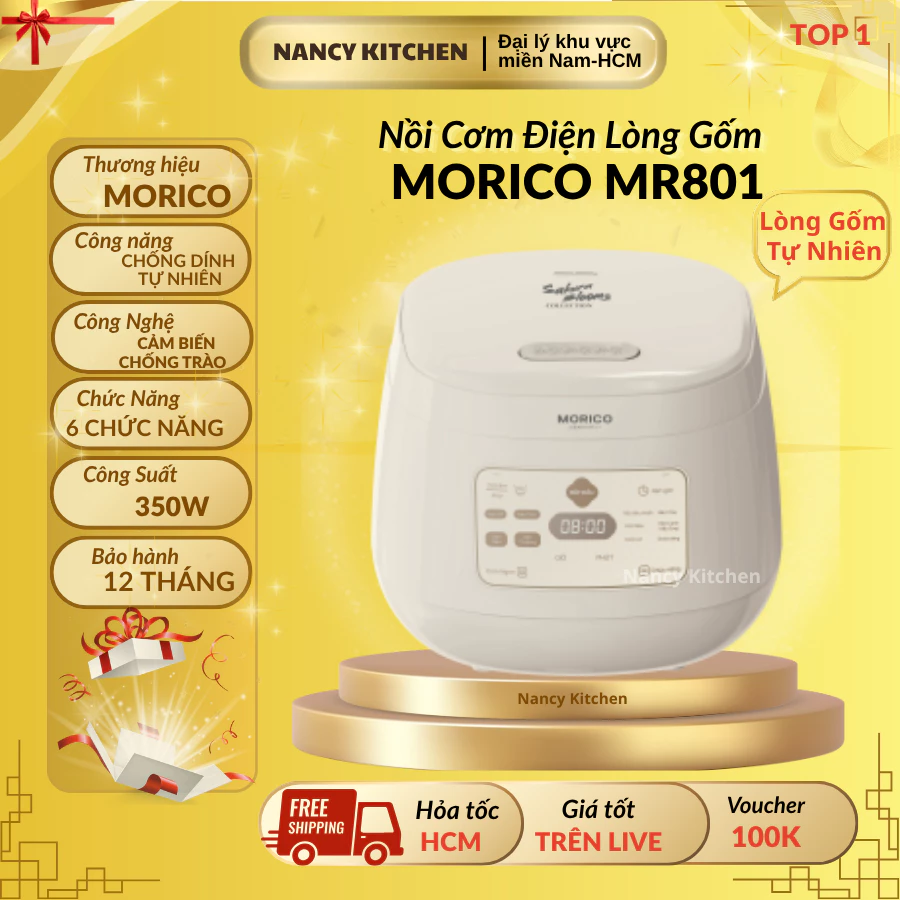 [Chính Hãng] Nồi Cơm Điện Lòng Gốm Morico MR801-1L Công Nghệ Gia Nhiệt 3D Dành Cho Gia Đình