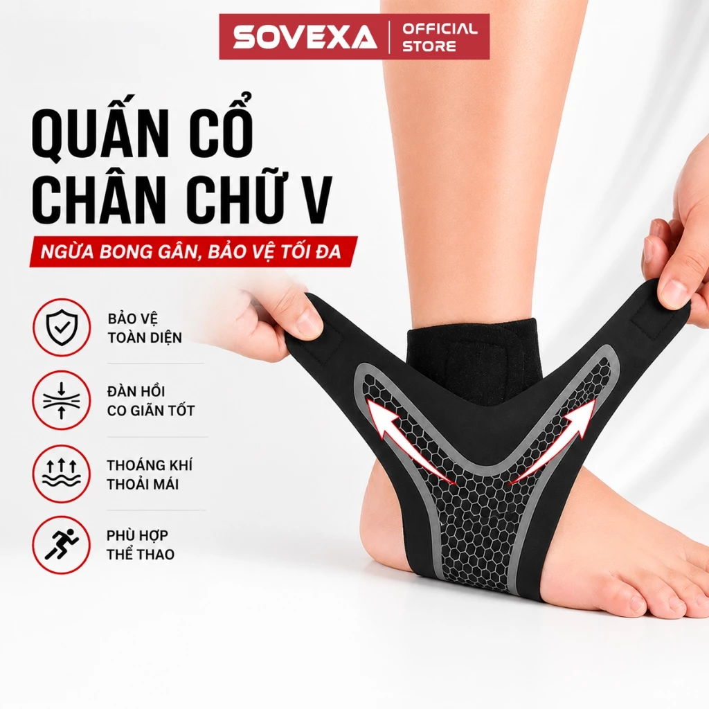 Băng Quấn Cổ Chân SOVEXA Chữ V - Đai Bảo Vệ Mắt Cá Chân Chống Bong Gân Lật Sơ Mi Đá Bóng Chạy Bộ Gym