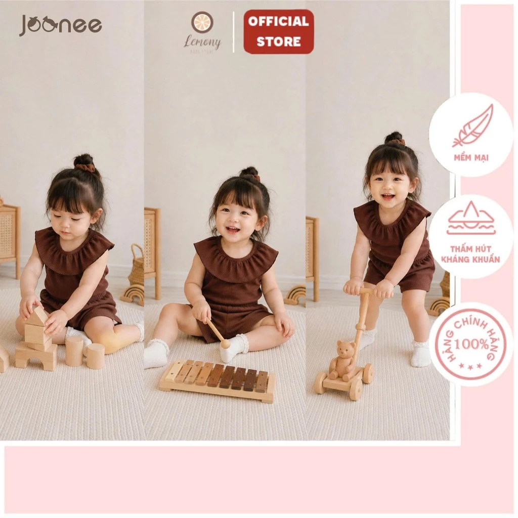 Bộ Quần Áo Bé Gái Form Romper Viền Bèo Cổ Dễ Thương Joonee | Bộ Đồ Cotton Mềm Mát, Đồ Mùa Hè Cho Bé 9 Tháng - 4 Tuổi