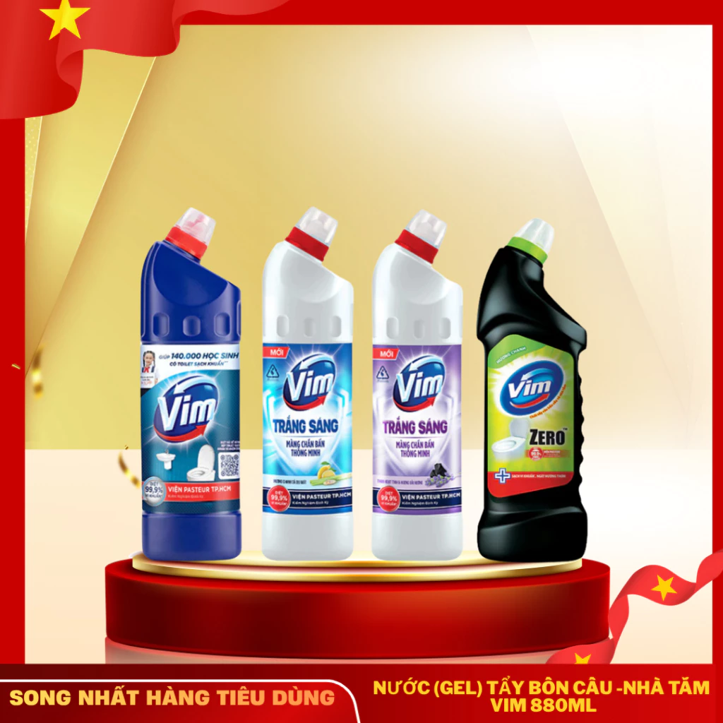 (Phân loại: 1 Chai,  Combo 2 Chai) Nước (Gel) Tẩy Bồn Cầu -Nhà Tắm Vim Diệt Khuẩn, Vim Trắng Sáng , VimZero 880ML