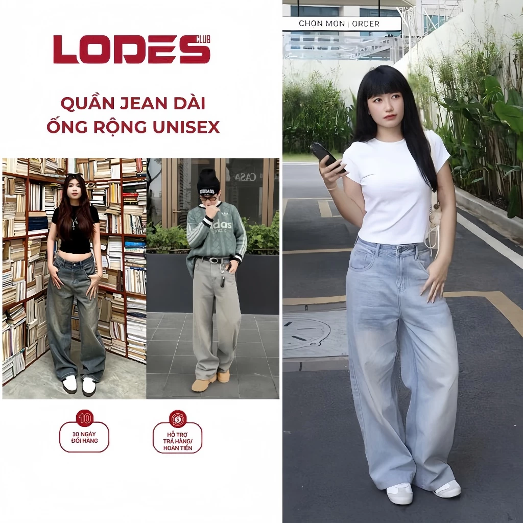 Quần Jean Ống Rộng LODES CLUB Form Unisex Cho Cả Nam Và Nữ Chất Liệu Denim Cao Cấp,Phong Cách Retrol