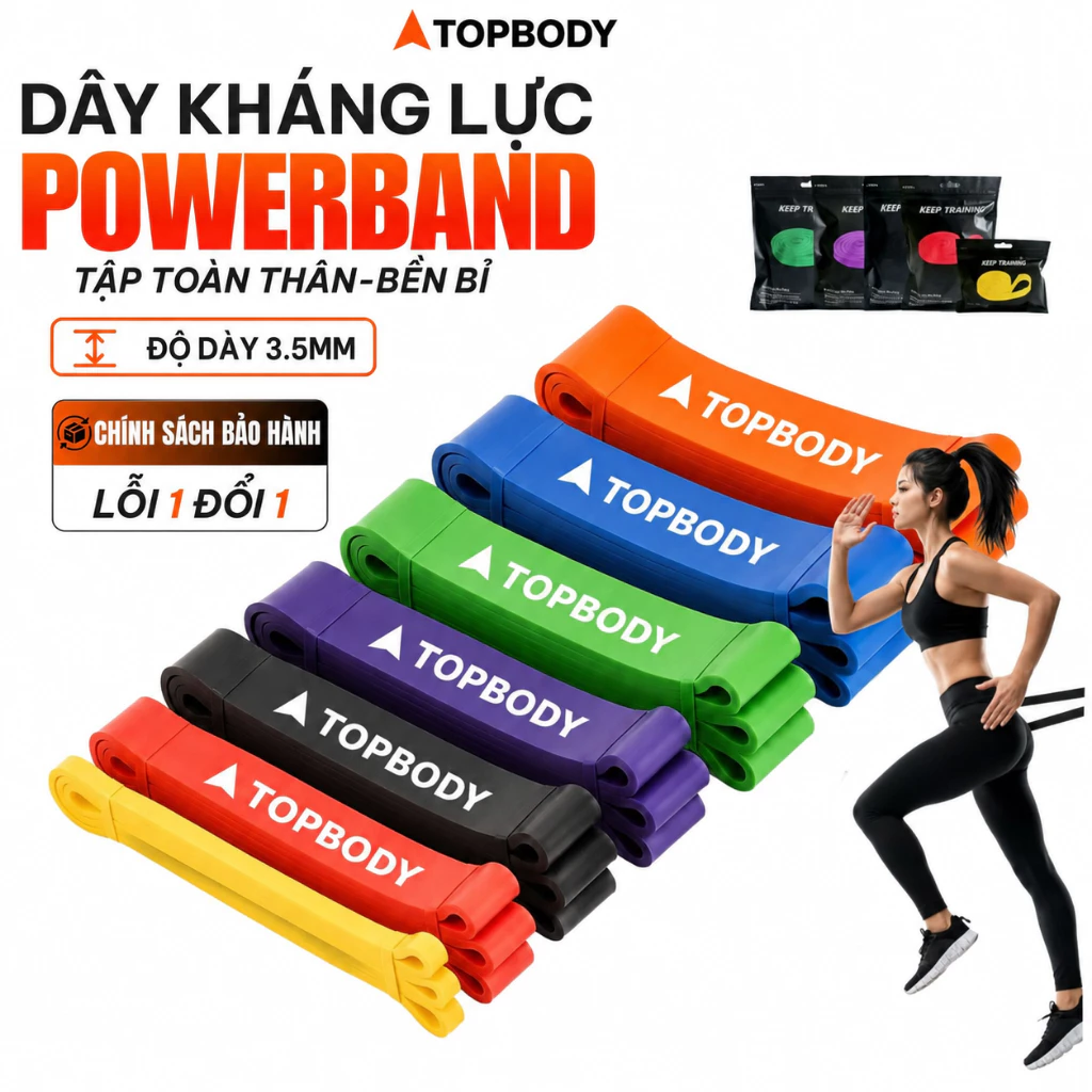 Dây Kháng Lực PowerBand TOPBODY Hỗ Trợ Kéo Xà Squat Yoga, Tập Toàn Thân Cho Nam Nữ