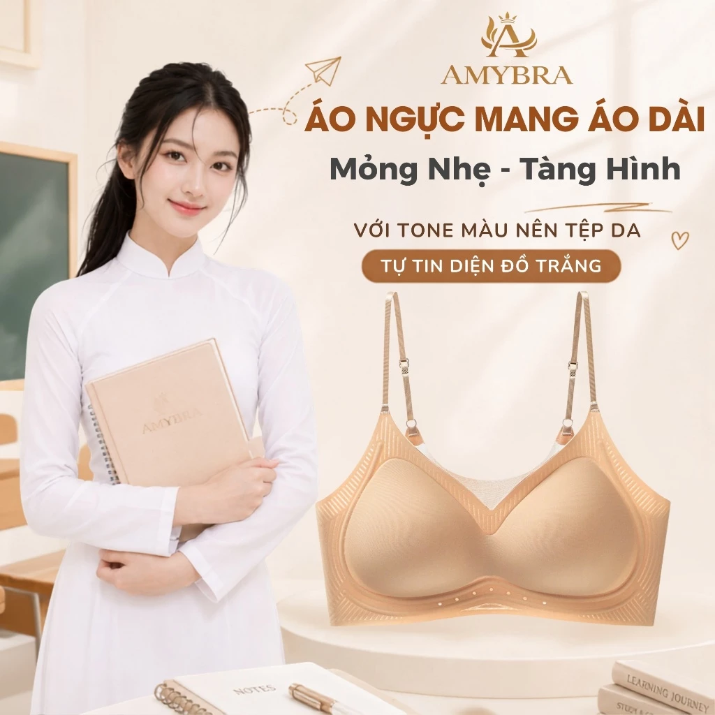 Áo Ngực Nữ Đúc Su Không Gọng Liền Mạch Êm Mịn, Áo Lót Đệm Đúc 1cm Mỏng Nhẹ AMYBRA A982