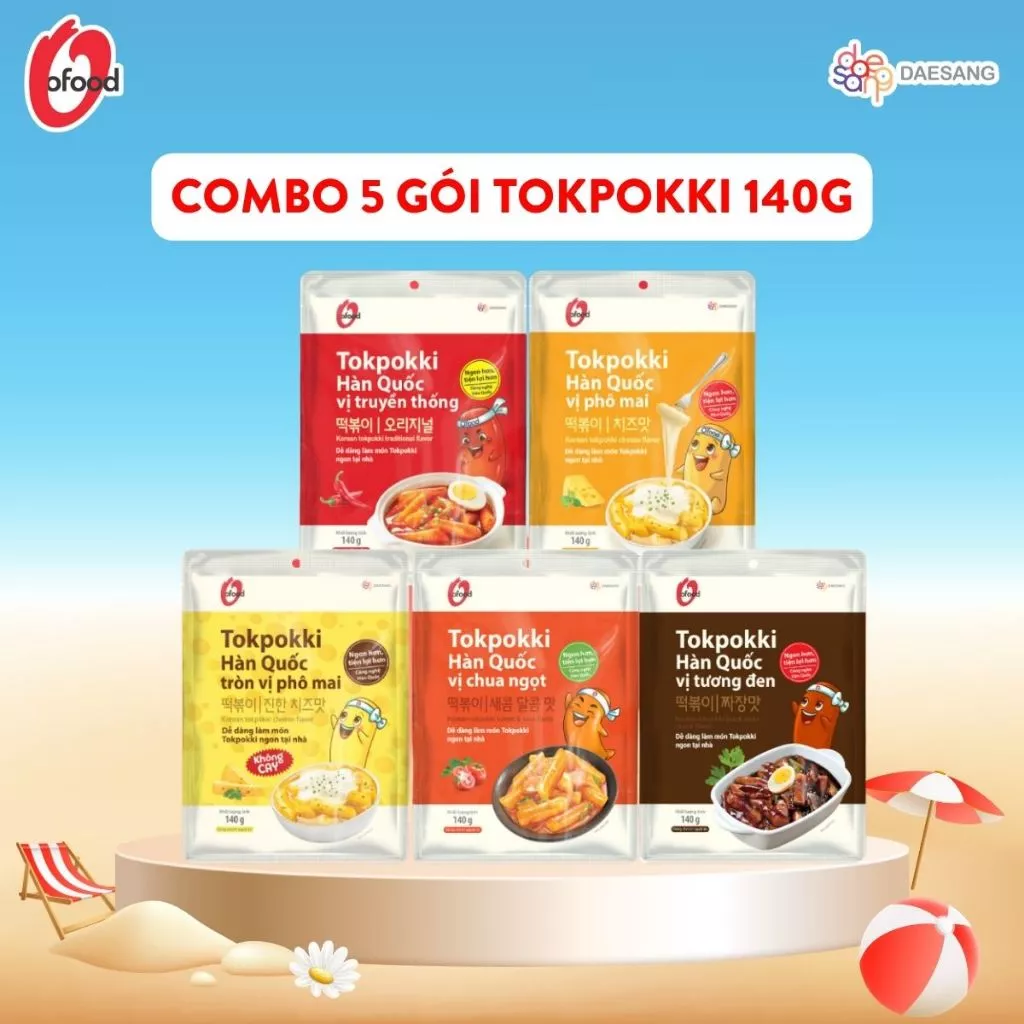 [O'FOOD VN] COMBO 5 GÓI TOKBOKKI O'FOOD 140G – ĐỦ 5 VỊ, BÁNH GẠO HÀN QUỐC, TIỆN LỢI