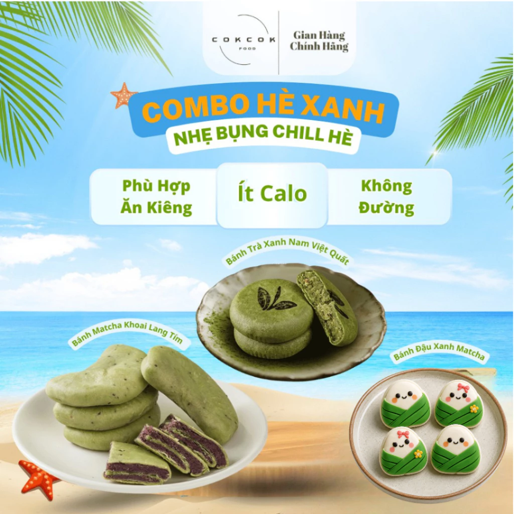 [Combo Hè Xanh] Bánh Matcha Khoai Lang Tím, Đậu Xanh Matcha, Trà Xanh Nam Việt Quất – Hè Chill Nhẹ Bụng, Ăn Vặt Healthy