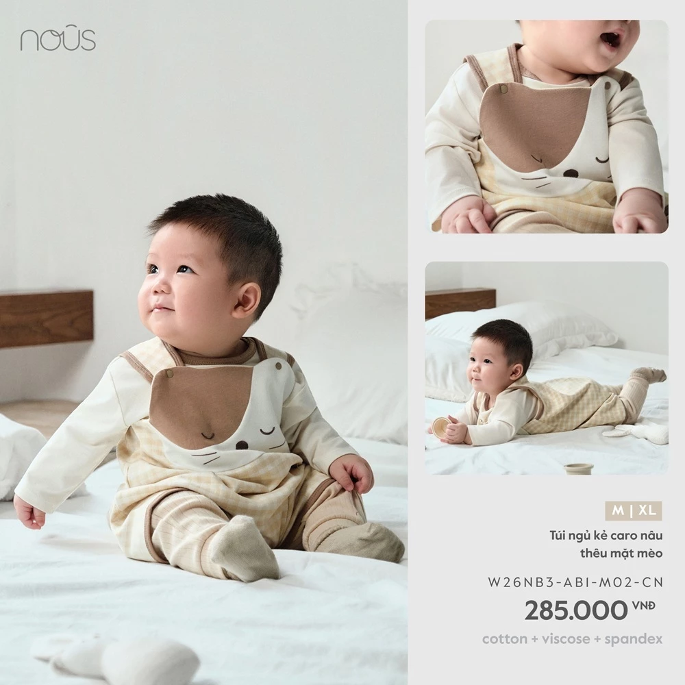 Phụ Kiện Nous Baby Túi ngủ in họa tiết xinh xắn mềm mịn giữ ấm, bảo vệ giấc ngủ cho bé từ 7.5-14.5kg BST T8