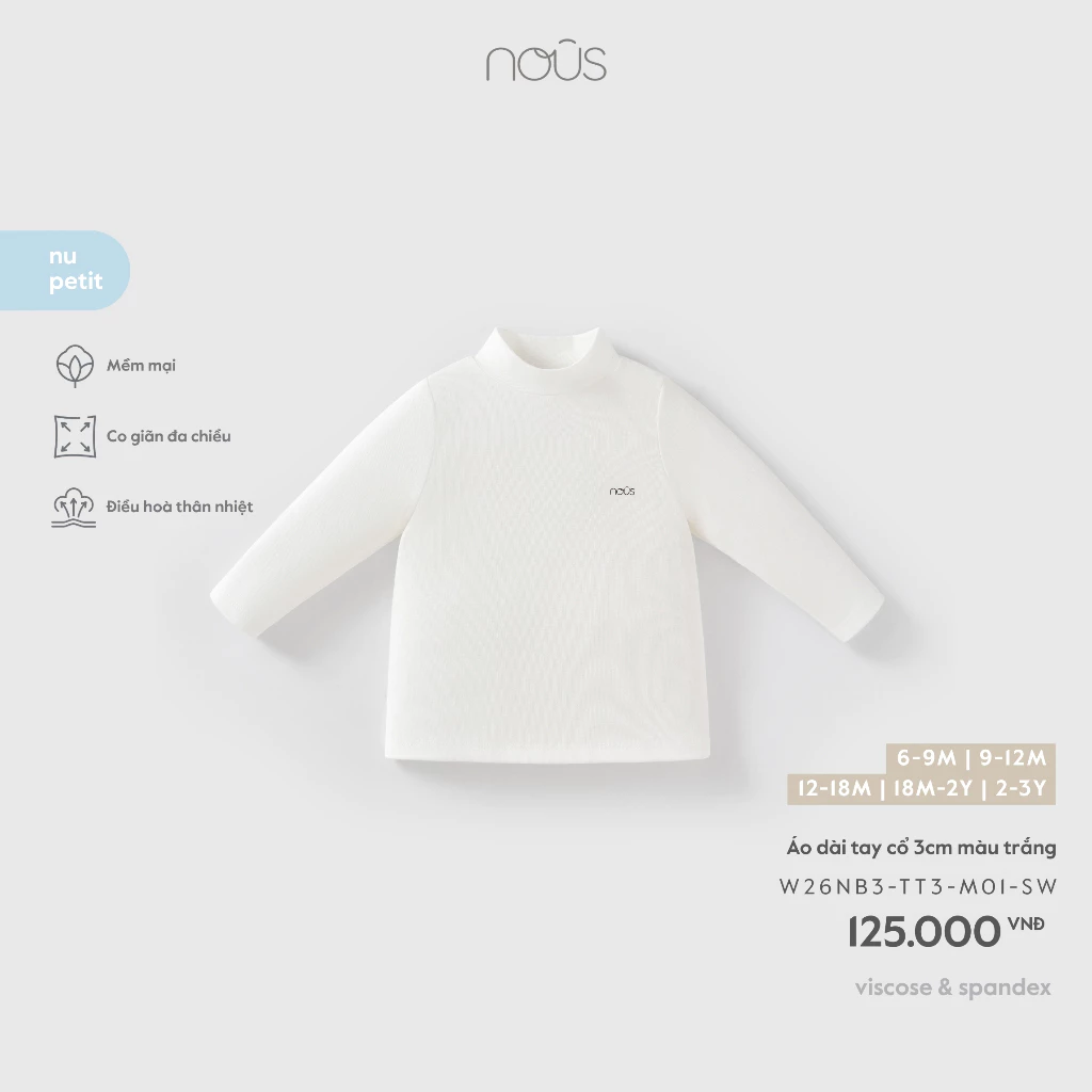 Nous Baby Áo dài tay, áo giữu nhiệt cho bé trai bé gái cổ 3cm thêu họa tiết xinh xắn mềm nhẹ cho bé từ 7.5-15kg BST T8