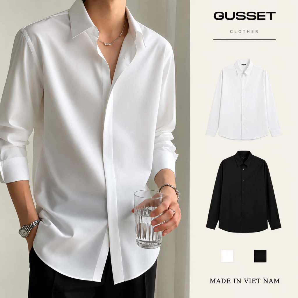 Áo sơ mi nam tay dài giá xưởng dấu cúc form Chuẩn Chất Vải Lụa Mango Mềm Mịn – Áo Sơ Mi Nam Công Sở