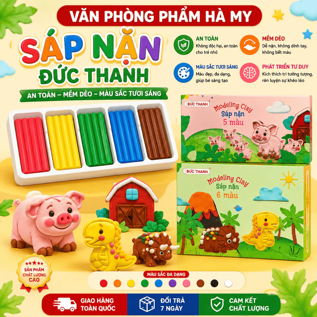 Sáp Nặn, Đất Nặn 5/6/10 Màu ĐỨC THANH an toàn cho bé , không dính tay, màu sắc tươi sáng