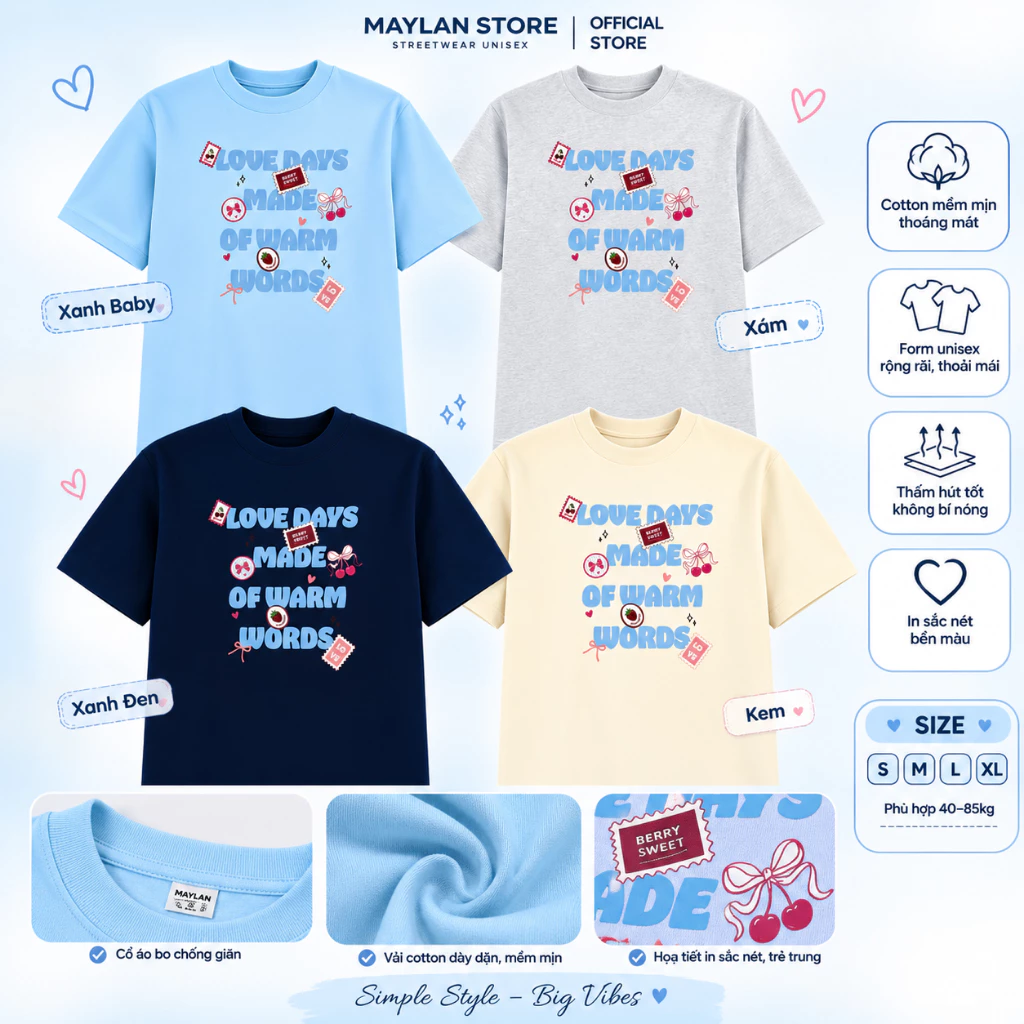 Áo Thun Baby Tee Form Vừa Love Days vả Cotton Premium 250GSM In Chữ Dễ Thương Phong Cách Hàn Quốc