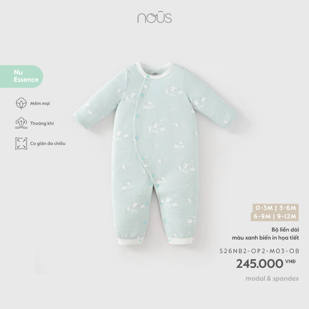 Nous Baby Bộ liền dài, bodysuit dài tay cài cúc cho bé trai bé gái mềm nhẹ họa tiết nhỏ xinh xắn dưới 10.5kg BST T8