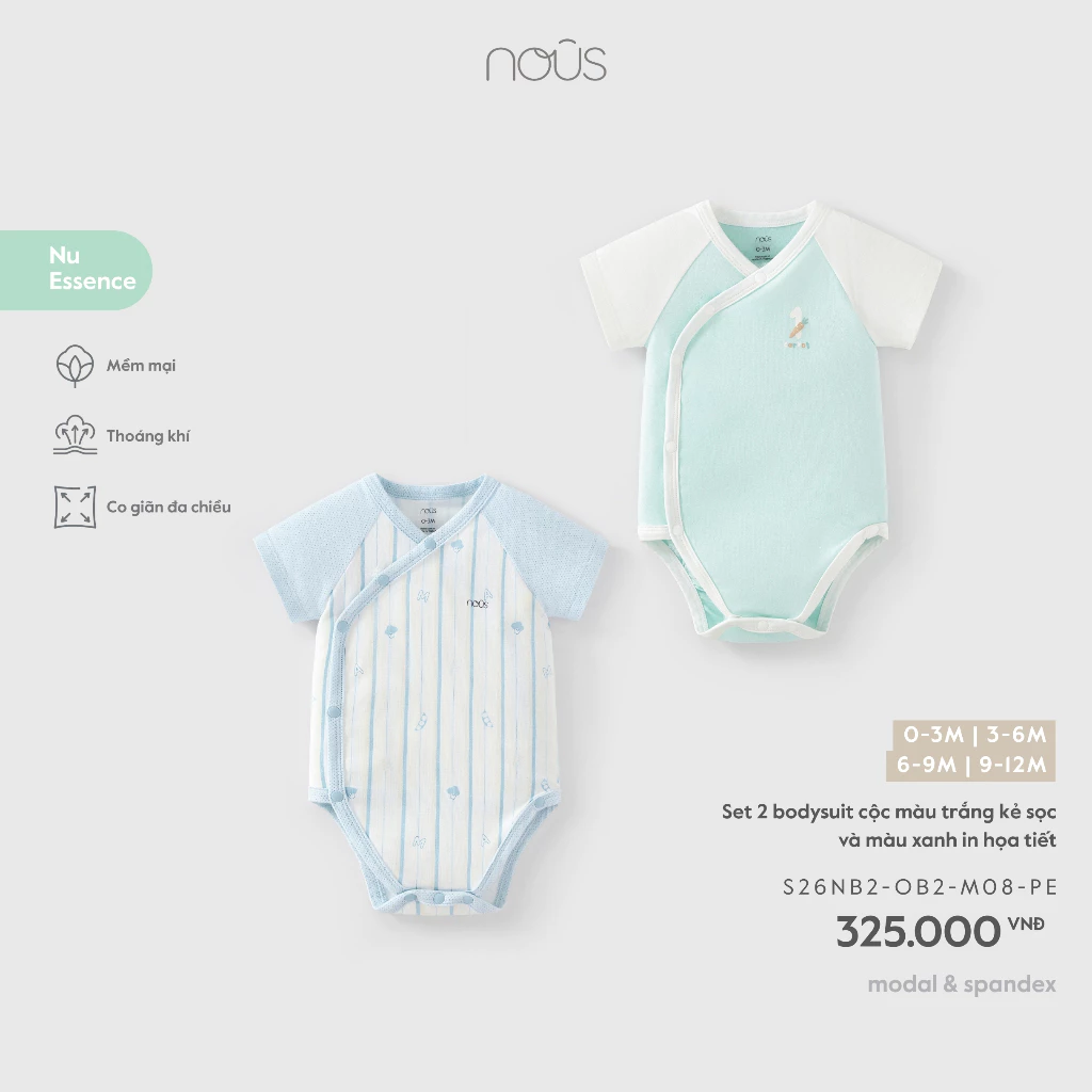 Nous Baby Set 2 bodysuit, combo 2 body chip cài lệch bé trai bé gái mềm nhẹ in hình xinh xắn cho bé dưới 10.5kg bST T8