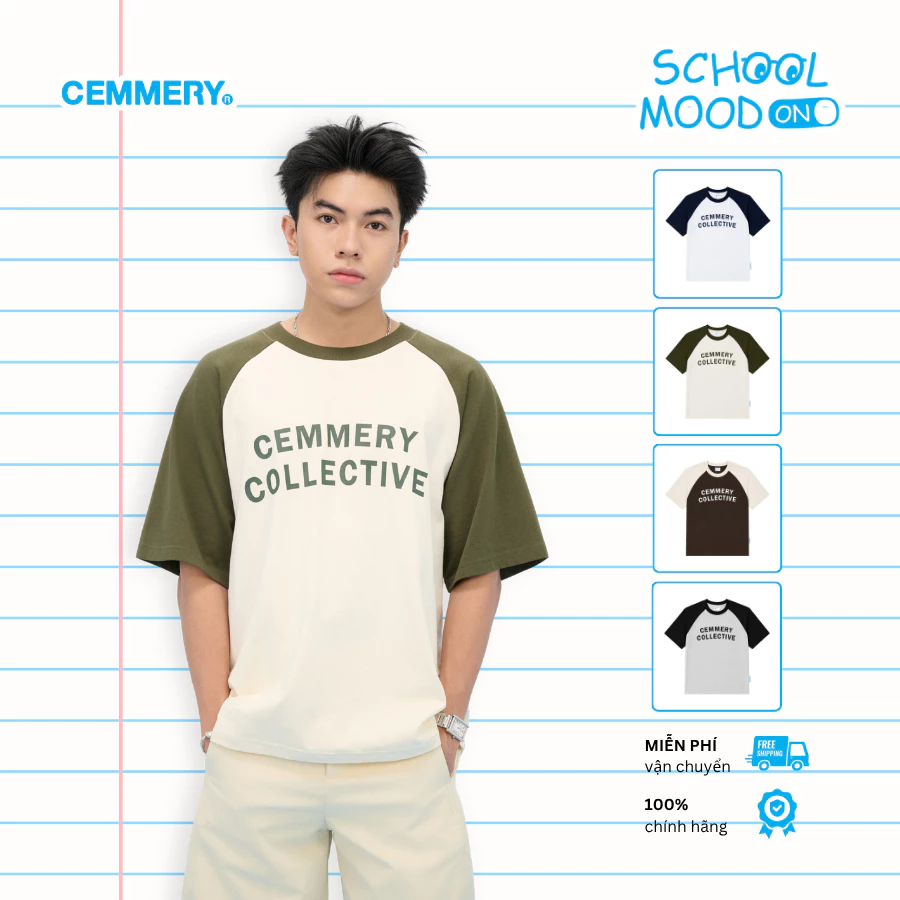 Áo Thun CEMMERY Local Brand Chính Hãng Collective Raglan Cotton 2 Chiều Oversize Logo In 4 Màu