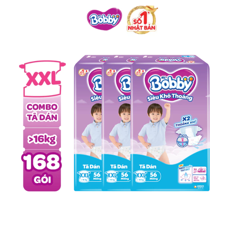 [KOL] Combo 3 tã dán Bobby S80/M76/L68/XL62/XXL56 Giảm Poo Dính Da