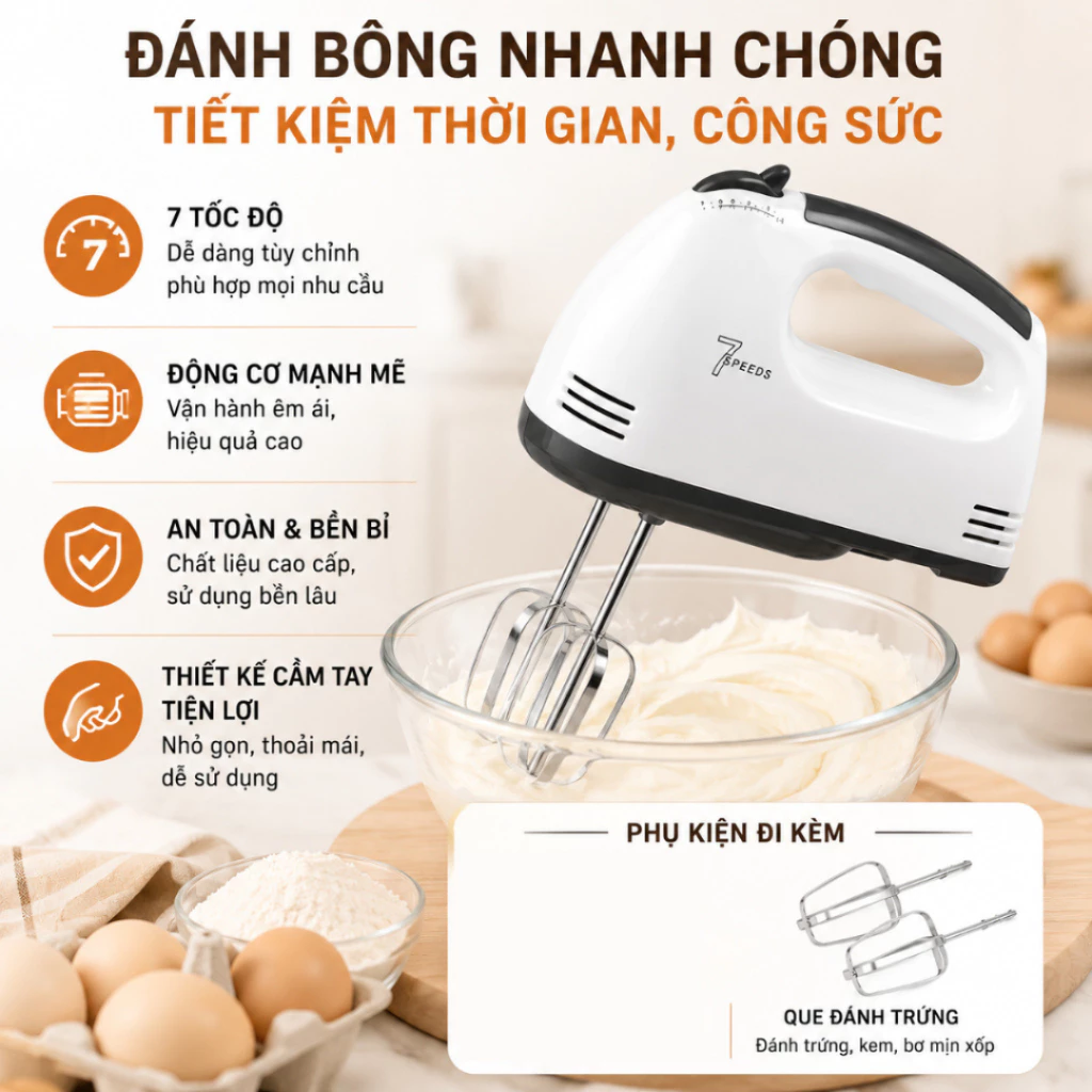 Máy Đánh Trứng - Máy Đánh Bột Đa Năng Công Suất 180W Tiện Lợi Cho Việc Làm Bánh Gia Đình VINALUXURY