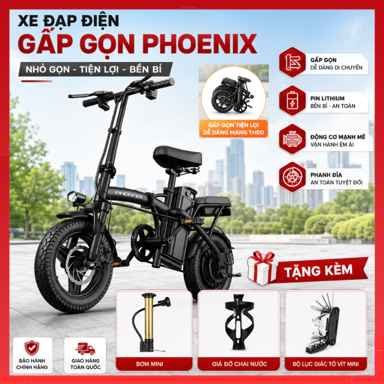 Xe đạp điện trợ lực gấp gọn PHOENIX, dễ dàng để vào cốp xe ô tô, động cơ 400W, pin Lithium