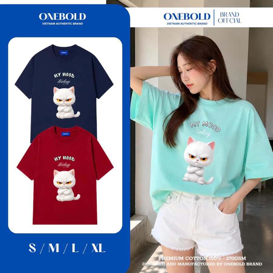 Áo Thun Form Oversize " ANGY CAT" ONEBOLD Chất Cotton 270Gsm , Áo Phông Nam Nữ  OB016
