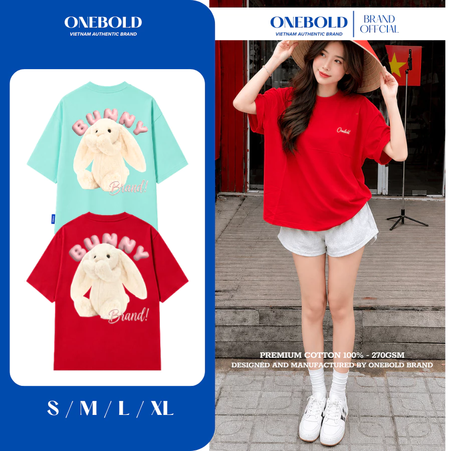 Áo Thun Oversize " BUNNY " Brand ONEBOLD Cotton 270Gsm, Áo Phông Form Rộng Nam Nữ Dễ Thương - OB017