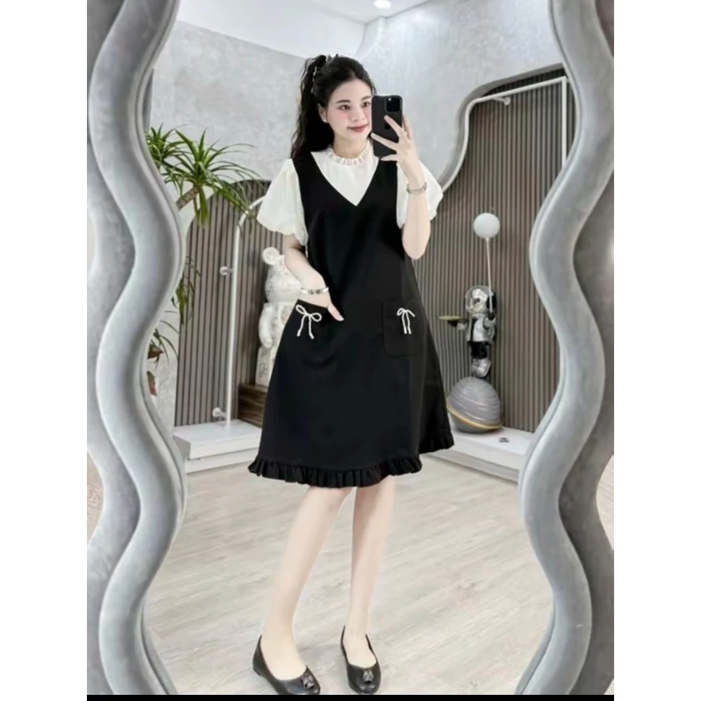 (Bigsize đến 100kg)Váy bầu,đầm bầu bigsize dáng công sở,phối cổ cực xinh