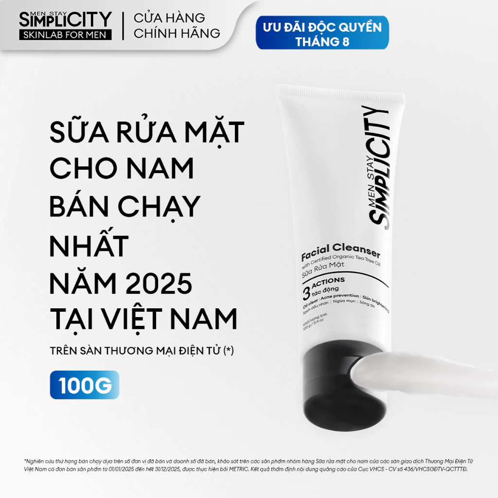 Sữa rửa mặt nam Men Stay Simplicity 3 tác động giúp sạch dầu nhờn hỗ trợ ngừa mụn sáng da 100g