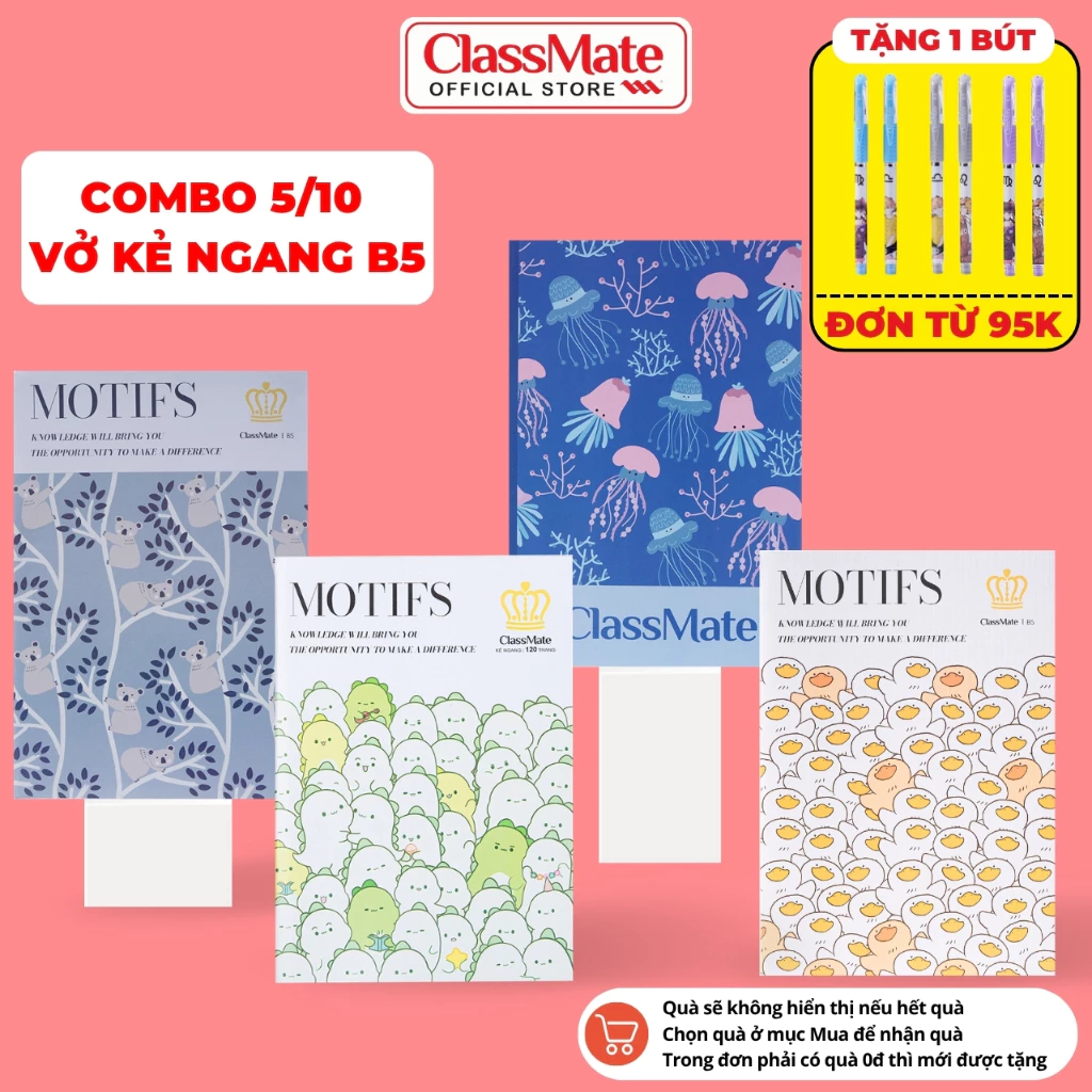 [95K Tặg Bút] Combo 5/10 Vở Kẻ Ngang Pattern Classmate Giấy Mịn Ăn Mực, Bìa Chống Nước, Vở B5 72/80/120 Trang, 58-60gsm