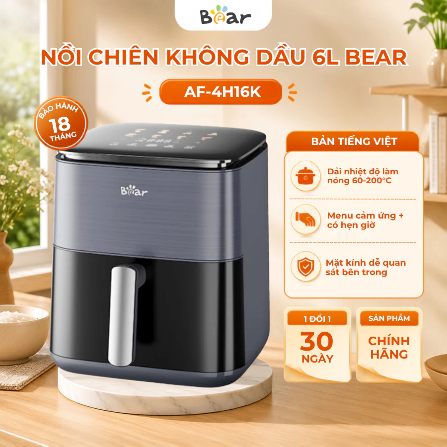 Nồi Chiên Không Dầu Dung Tích 6.2L Bear AF-4H16K, 1600W, Chống Dính, Cảm ứng, Hẹn Giờ, BH 18 Tháng