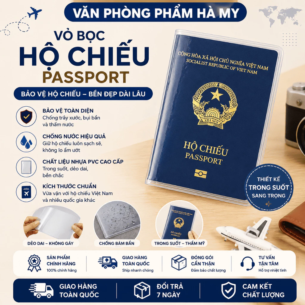 Combo 5 Cái Vỏ Bọc Hộ Chiếu - Bao Đựng Hộ Chiếu Passport Chống Hư Hại Thấm Nước