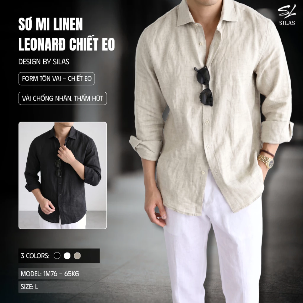 (Form Tôn Vai) Áo Sơ Mi Nam SILAS Leonardd Chất Linen Chiết Eo Thoáng Mát - ASLT01