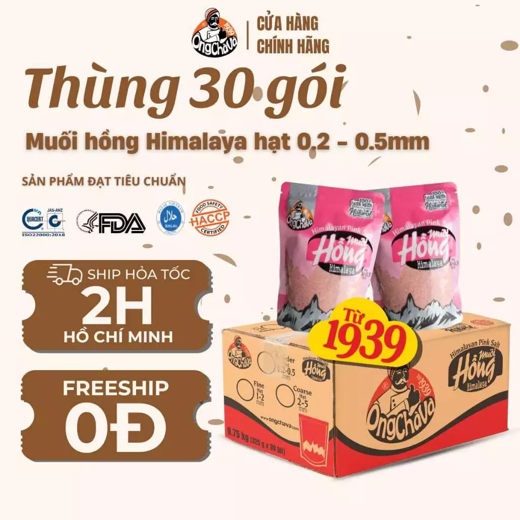 Thùng 30 gói Muối Hồng Himalaya hạt 0.2-0.5mm thương hiệu Ông Chà Và - Hàng Chính Hãng