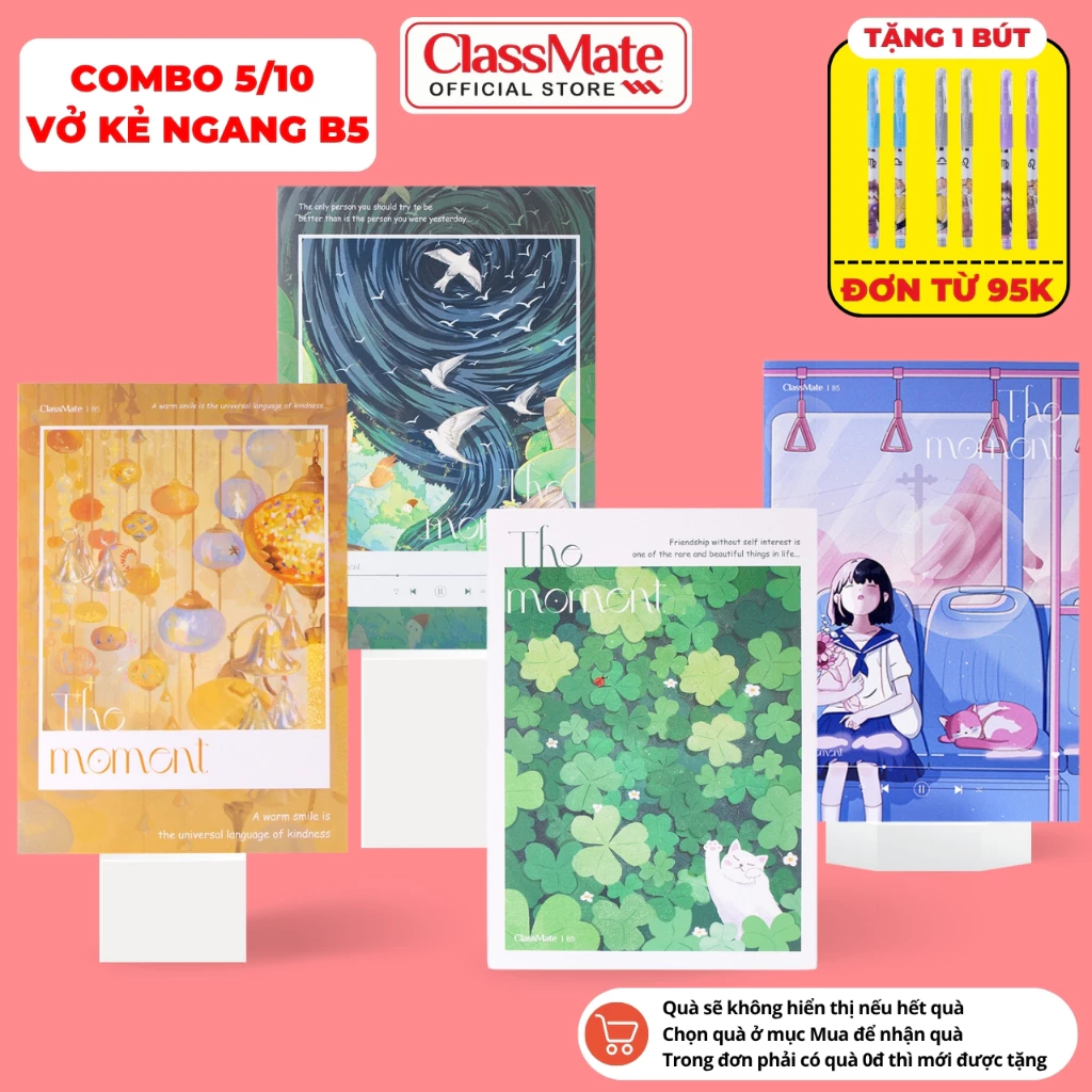 [Tặng Bút] Combo 5/10 Vở Kẻ Ngang Có Chấm The Moment Classmate Bìa Chống Nước, Giấy Ăn Mực, Vở Viết B5, 80/120/200 Trang
