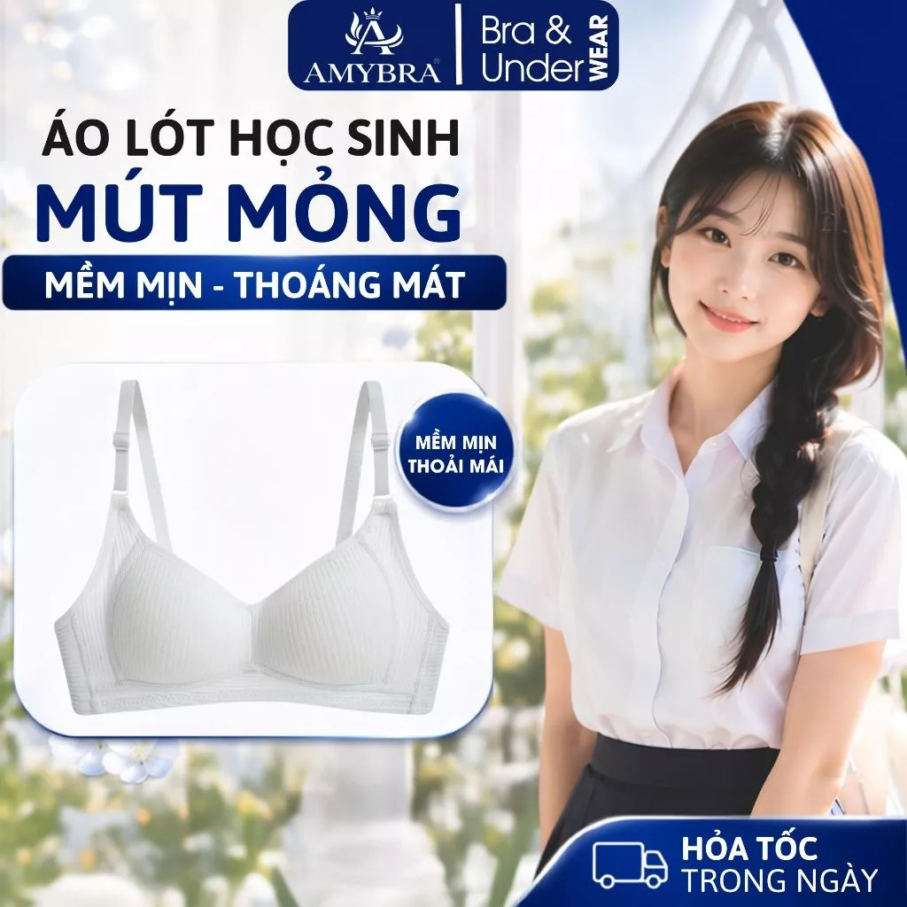Áo Lót Học Sinh Cotton Mềm Mịn Không Gọng, Áo Lót Cho Độ Tuổi Dậy Thì Mút Mỏng Ôm V1 AMYBRA A414