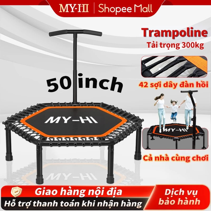 MY-HI Trampoline 50inch,Tấm bạt lò xo,Vận động toàn thân,dành cho mọi lứa,Tay vịn điều chỉnh độ cao