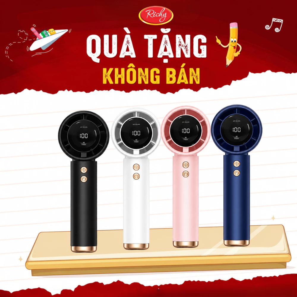 [QUÀ TẶNG KHÔNG BÁN] Quạt Cầm Tay Mini 100 Mức Độ Gió Siêu Mát Độc Quyền Richy Kỉ Niệm 25 Năm - Tặng Màu Ngẫu Nhiên