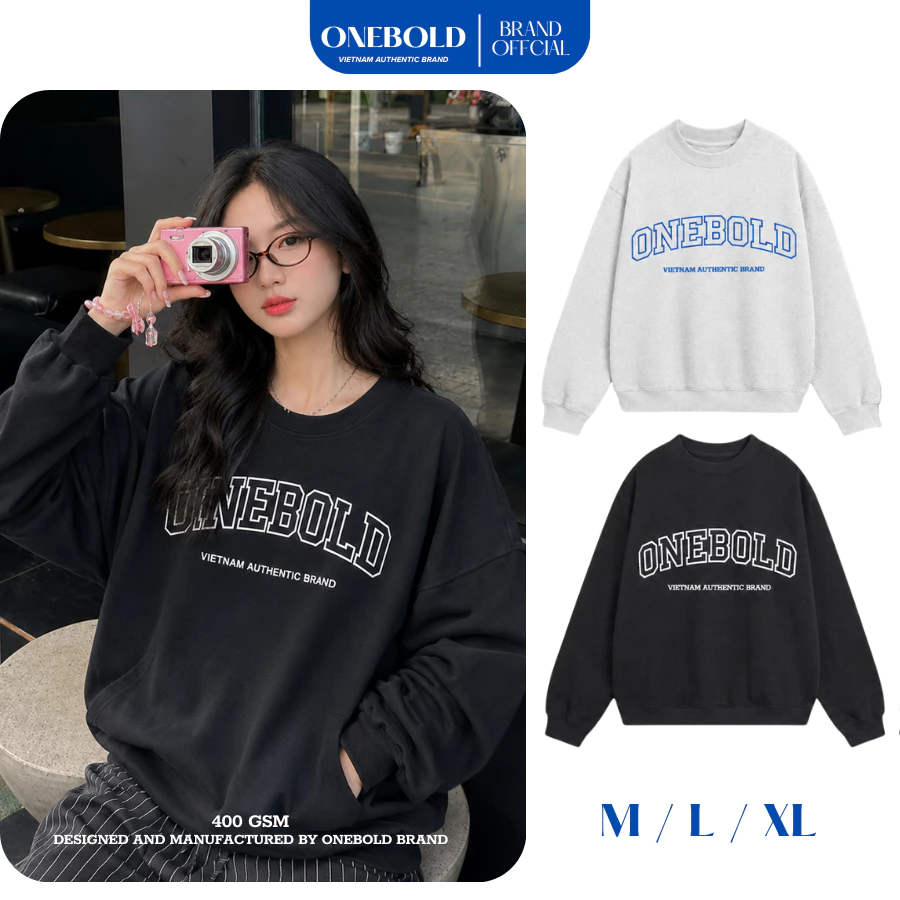 Áo SWEATER in onebold "AUTHENTIC VIETNAM" Nỉ Chân Cua 400GSM Form Rộng, Áo Dài Tay Unisex ONEBOLD BRAND X SWEATER