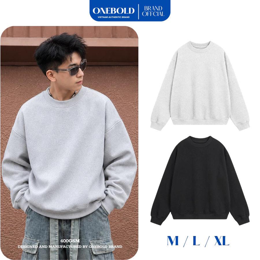 Áo SWEATER Trơn Nỉ Chân Cua Nam Nữ Form Rộng 400gsm, Áo Dài Tay Unisex ONEBOLD BRAND X SWEATER