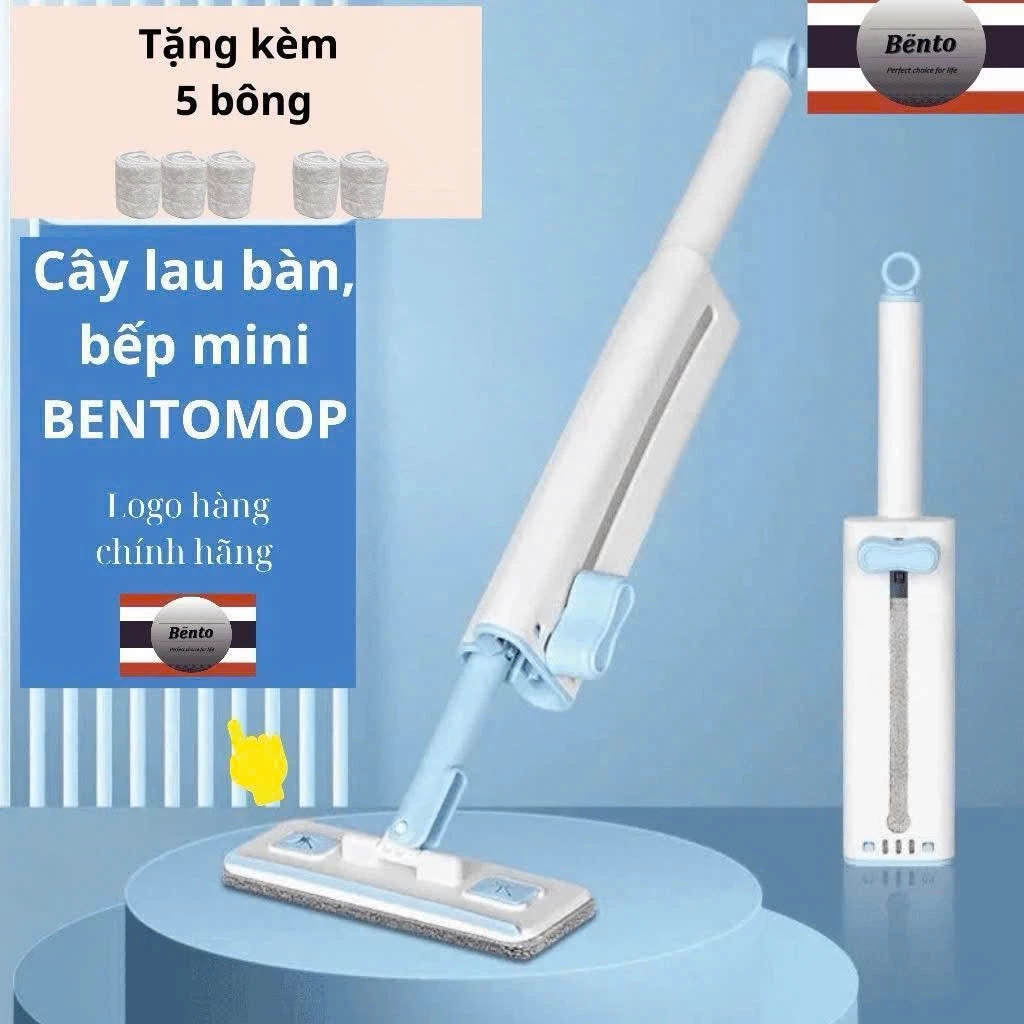 Bentomop (thêm 4/3/2 bông lau)Cây lau tự vắt Mini lau bếp, kính,gạt nước - bông thấm hút tốt.