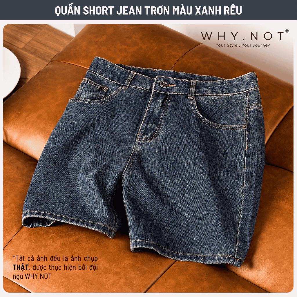 Quần Short Jean Nam WHY NOT Màu Xanh Rêu - Quần Đùi Jeans Màu Xanh Rêu Retro Form Trên Gối Có Bigsize