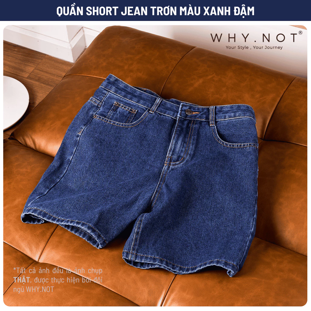 Quần Short Jean Nam Màu Xanh Đậm Classic Form Trên Gối WHY NOT - Quần Đùi Nam Jeans Màu Xanh Có Bigsize