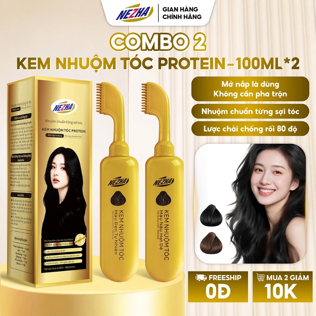 [CHẤT LƯỢNG CAO] Combo 2 chai kem nhuộm tóc phủ bạc Nezha 100ml chính hãng Protein thảo mộc bảo vệ tóc không amoniac