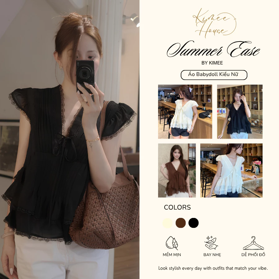 Áo Babydoll Kiểu Nữ Phối Ren Xếp Ly Bèo Tầng Phong Cách Hàn Quốc Mùa Hè Kimee - KA893