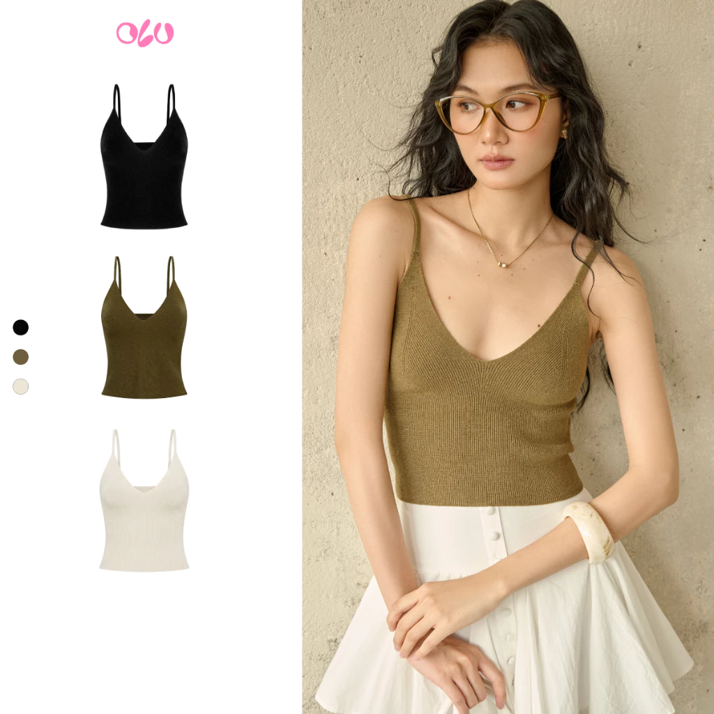 Áo kiểu OLV dệt kim 2 dây cổ tim Aeri nhiều màu dáng basic