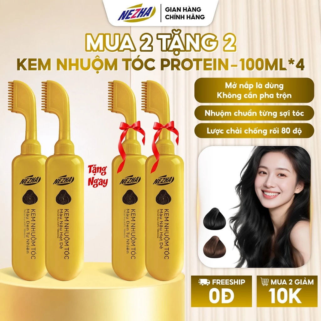 [MUA 2 TẶNG 2] Kem nhuộm tóc có lược chải 100ml Nezha chính hãng hương thơm thảo mộc dưỡng chuyên sâu an toàn lành tính