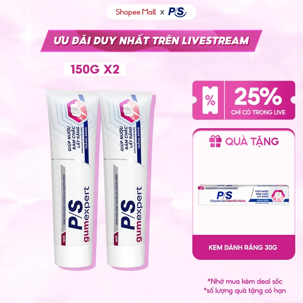 [LIVE][MỚI]Bộ 2 Kem đánh răng P/S Chuyên Gia Chăm Sóc Nướu 150g-Giúp nướu khỏe, Sạch mảng bám ố vàng,Răng trắng sáng hơn