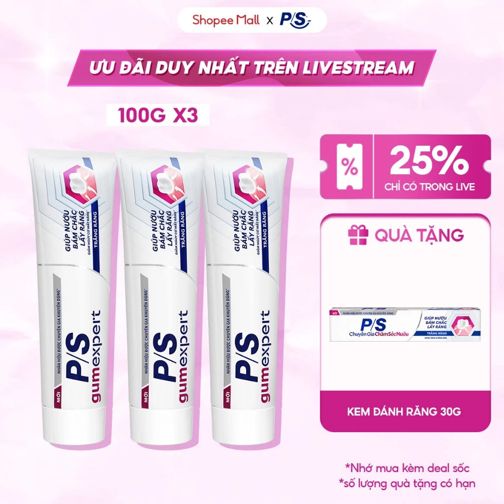 [LIVE] Bộ 3 Kem đánh răng P/S GumExpert 100g giúp nướu khỏe, răng trắng sáng & ngăn ngừa các vấn đề răng miệng
