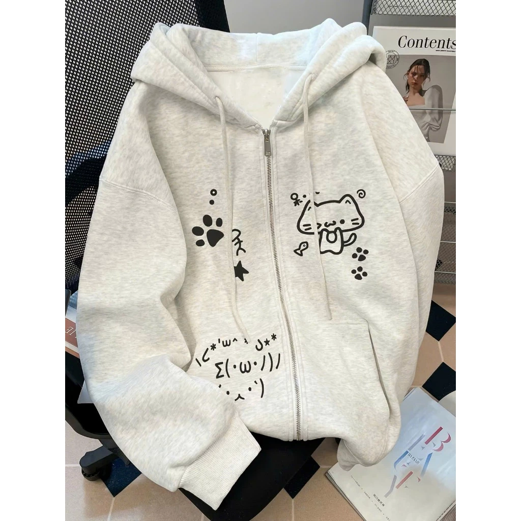 Áo Khoác Nỉ Hoodie Zip Khóa Kéo MÈO CUTE Form Rộng Nam Nữ (Có Túi Trong) Chất Nỉ Bông Dày Dặn
