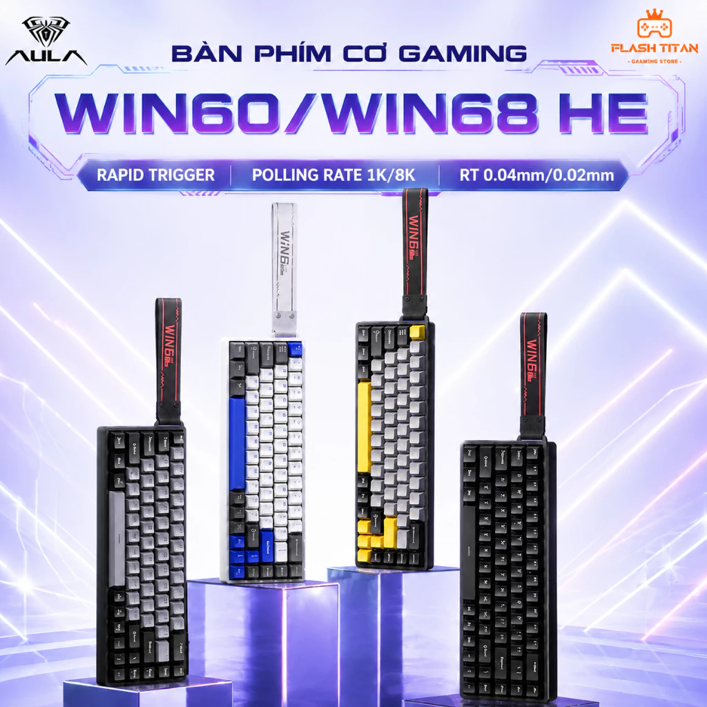 Bàn Phím Cơ Gaming AULA WIN68 HE - WIN60 HE Có Rapid Trigger Polling Rate 8k - Độ Trễ Thấp - Phù Hợp Chơi Game FPS